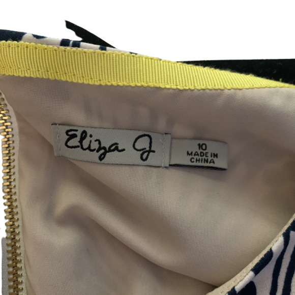 ELIZA J Navy Blue & Yellow Abstract Geometric‎ Print Shift Dress - Picture 9 of 11